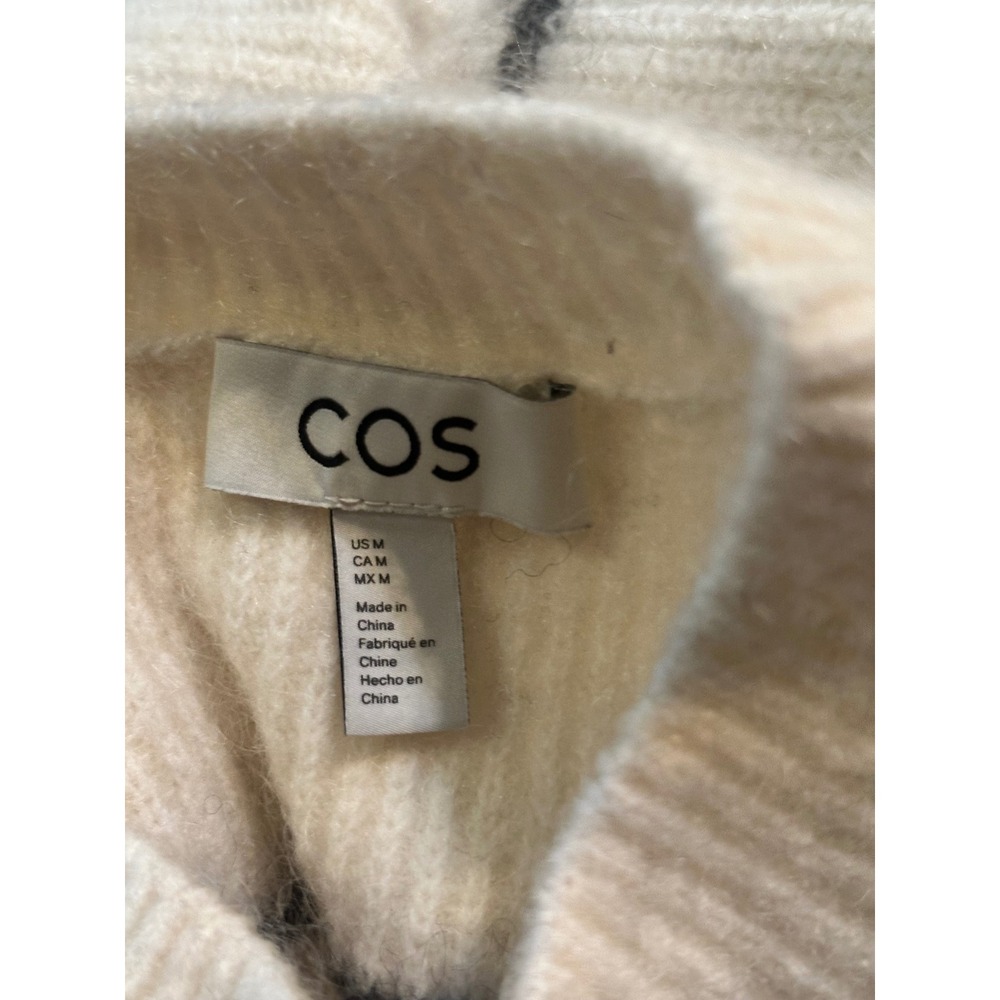 COS Textured Mohair-Blend Jumper Cream Navy Blue Striped Wool Sweater Size M - Picture 7 of 10